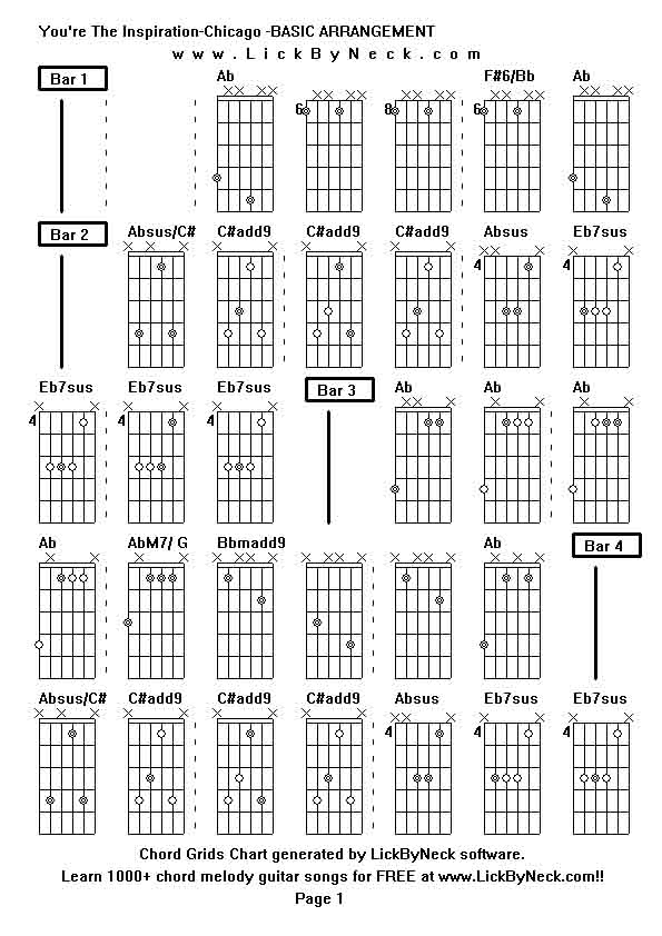 Chord Grids Chart of chord melody fingerstyle guitar song-You're The Inspiration-Chicago -BASIC ARRANGEMENT,generated by LickByNeck software.